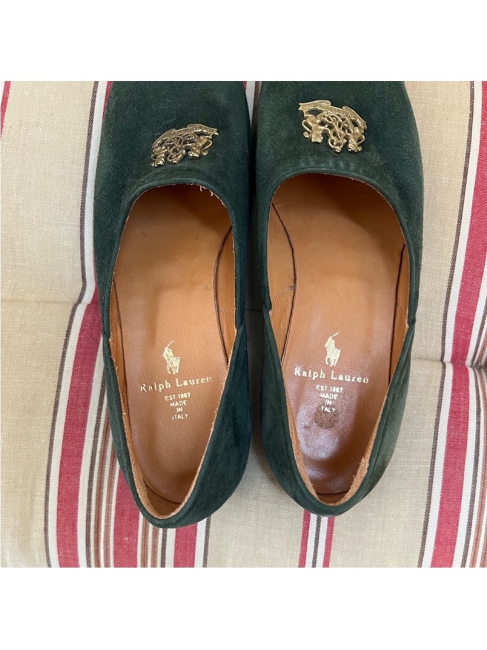 Ralph Lauren Forest Green Suede Loafers with Gold emblem - Picture 7 of 13